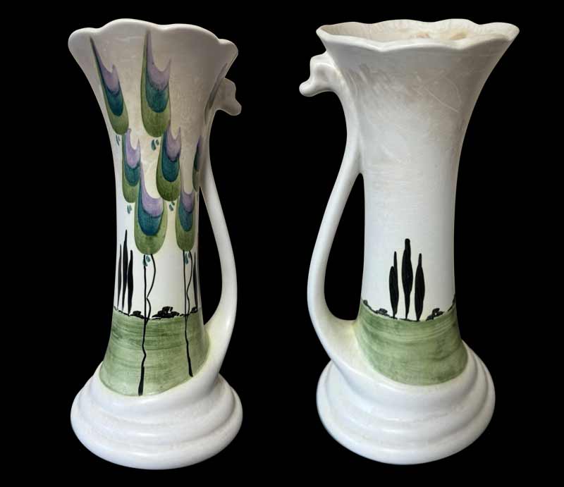 E. Radfrod jug Tall, fluted jug with stylised art deco tree design.